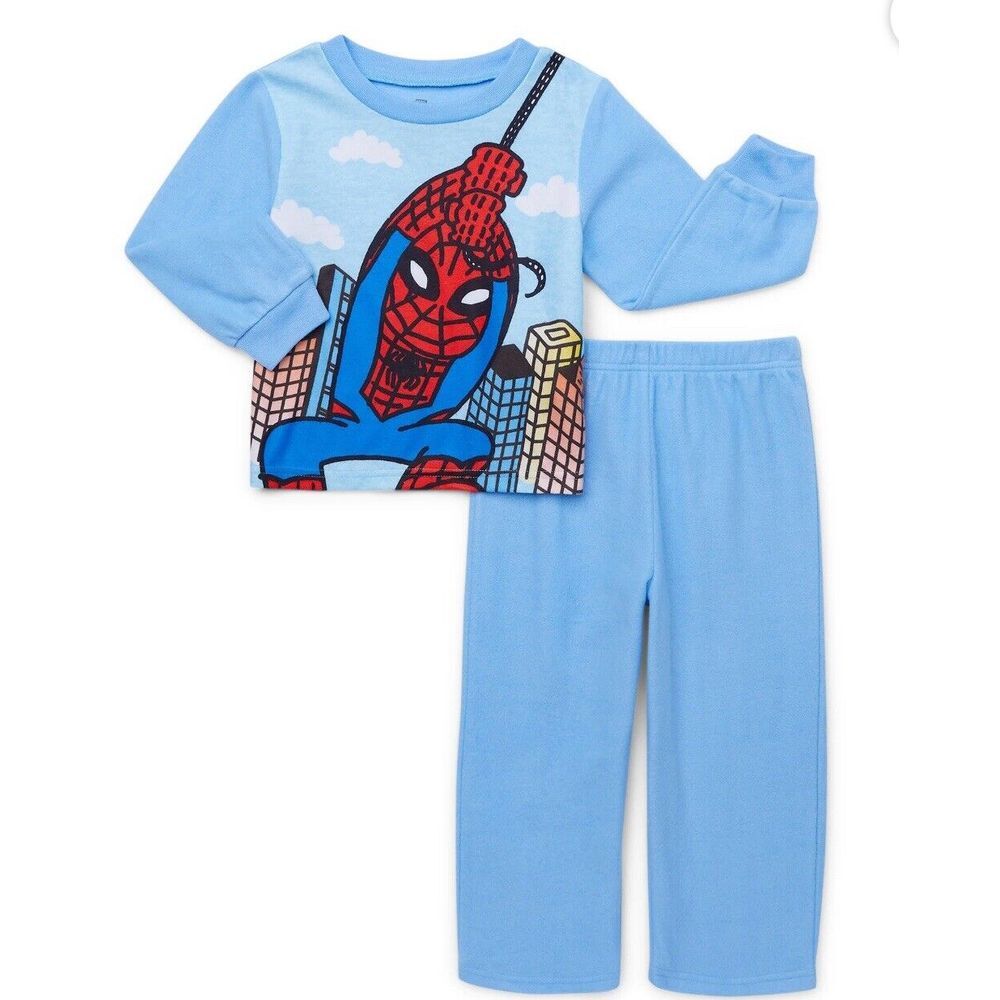 SPIDER MAN Pajama Size 2T Flame Resistant 2 Pc Fleece Pjs Long Sleeve/ Pants.